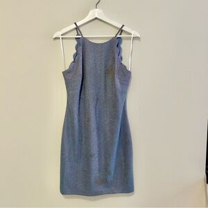 BCX Dress Sparkling Iridescent Blue Mini Scallop Cocktail Sleeveless Glitter 5